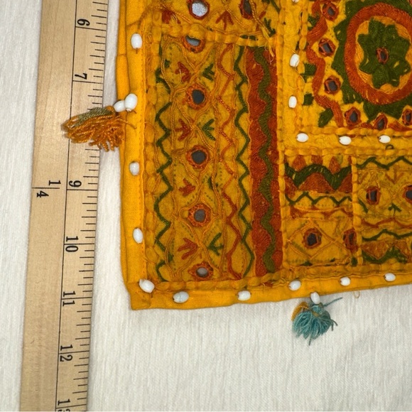 Womens Purse Yellow Handcrafted Banjara Bag Embroidered Tassels Beaded - Picture 7 of 8